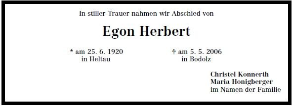 Herbert Egon 1920-2006 Todesanzeige